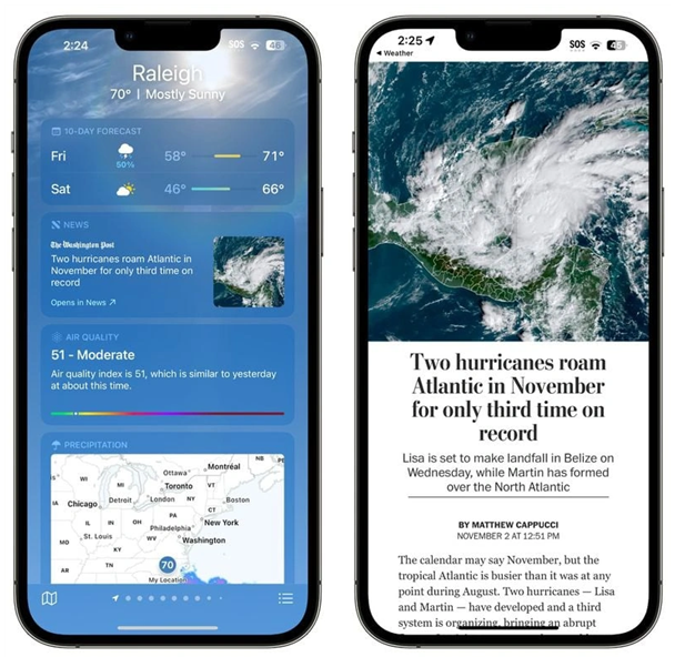 船山苹果14维修分享iPhone 14手机如何看天气时顺带看新闻 