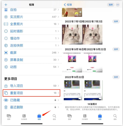 船山苹果手机维修分享iOS 16 中相册重复项目功能使用方法 