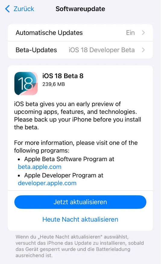 船山苹果手机维修分享苹果 iOS / iPadOS 18 开发者预览版 Beta 8 发布 